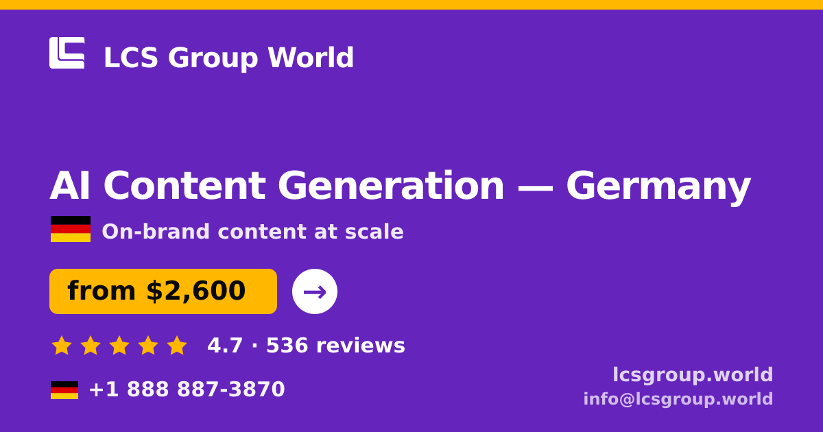 AI Content Generation in Frankfurt — from $2,900/mo, rated 5/5 by 3466 clients. LCS Group World.