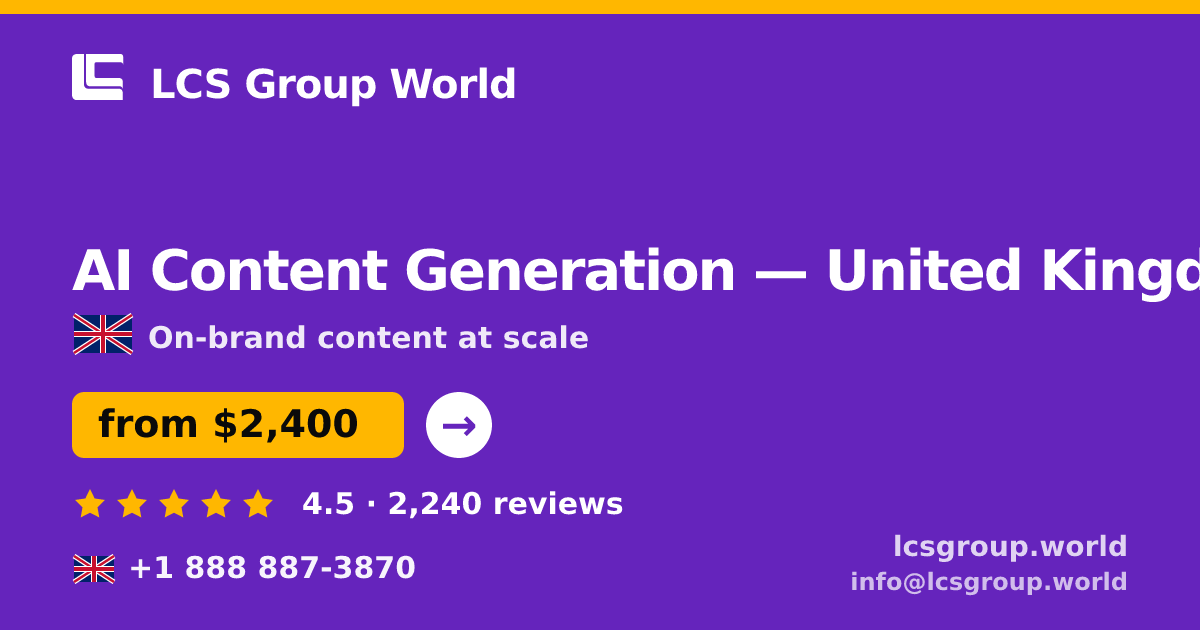 AI Content Generation in Glasgow — from $1,800/mo, rated 4.6/5 by 586 clients. LCS Group World.