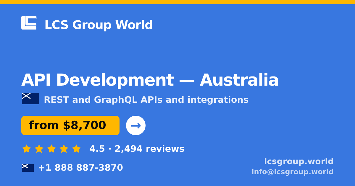 API Development in Australia — from $8,700, rated 4.5/5 by 2494 clients. LCS Group World.