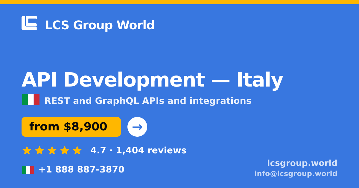 API Development in Italy — from $8,900, rated 4.7/5 by 1404 clients. LCS Group World.