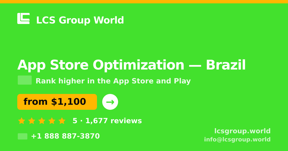 App Store Optimization in São Paulo — from $950/mo, rated 4.6/5 by 899 clients. LCS Group World.