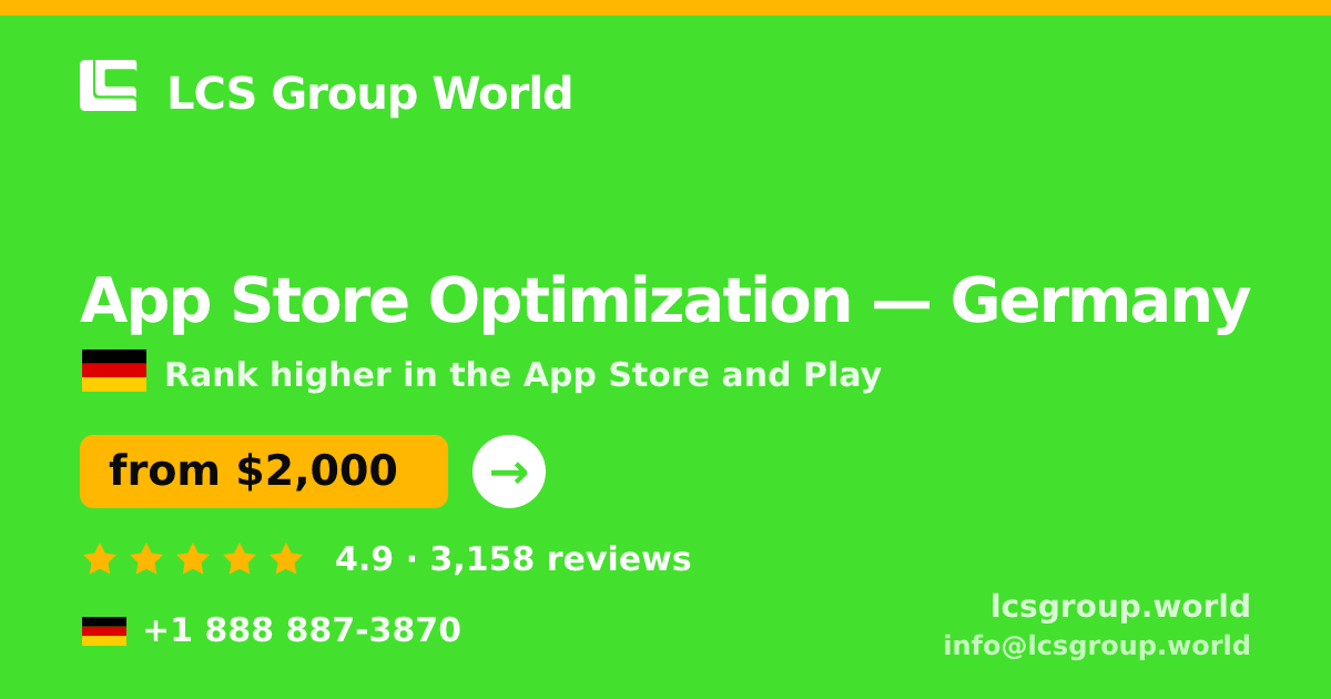 App Store Optimization in Germany — from $2,000/mo, rated 4.9/5 by 3158 clients. LCS Group World.