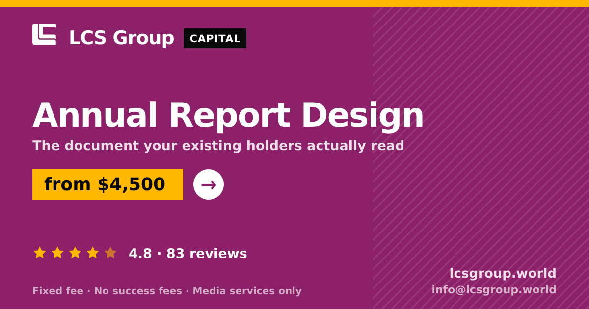Annual Report Design — from $4,500, rated 4.8/5 across 83 reviews. LCS Group World.