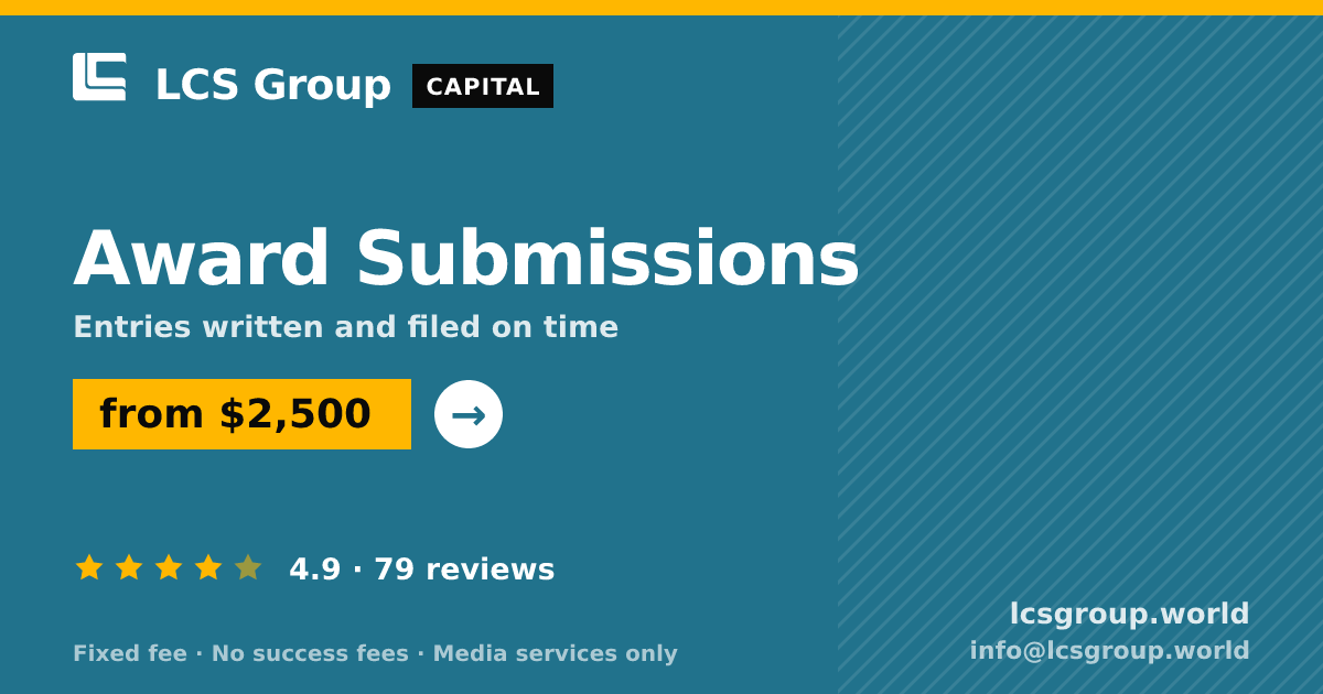 Award Submissions — from $2,500, rated 4.9/5 across 79 reviews. LCS Group World.