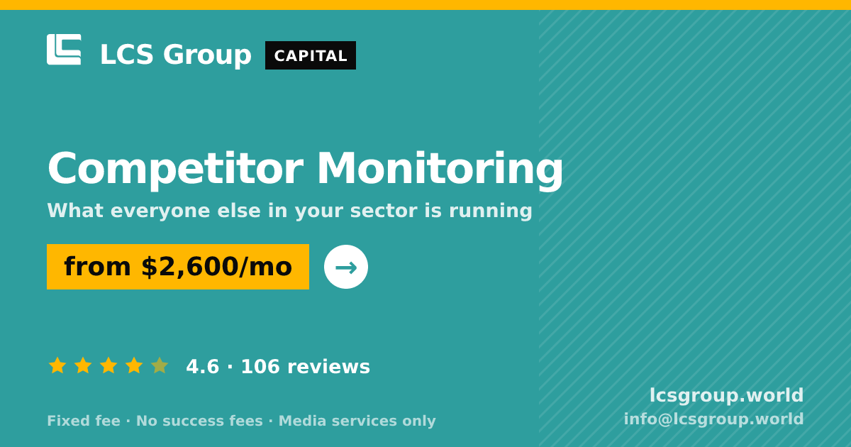 Competitor Monitoring — from $2,600/mo, rated 4.6/5 across 106 reviews. LCS Group World.