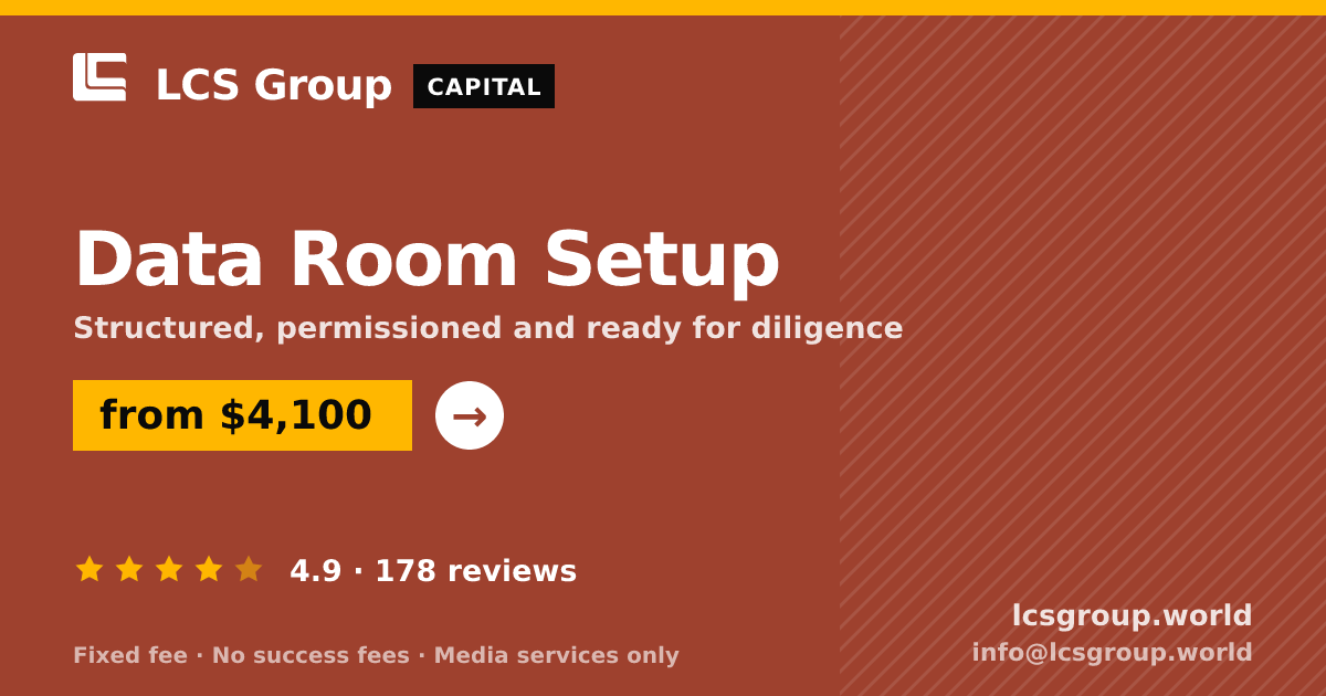 Data Room Setup — from $4,100, rated 4.9/5 across 178 reviews. LCS Group World.
