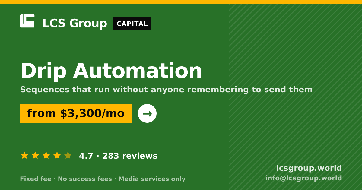 Drip Automation — from $3,300/mo, rated 4.7/5 across 283 reviews. LCS Group World.