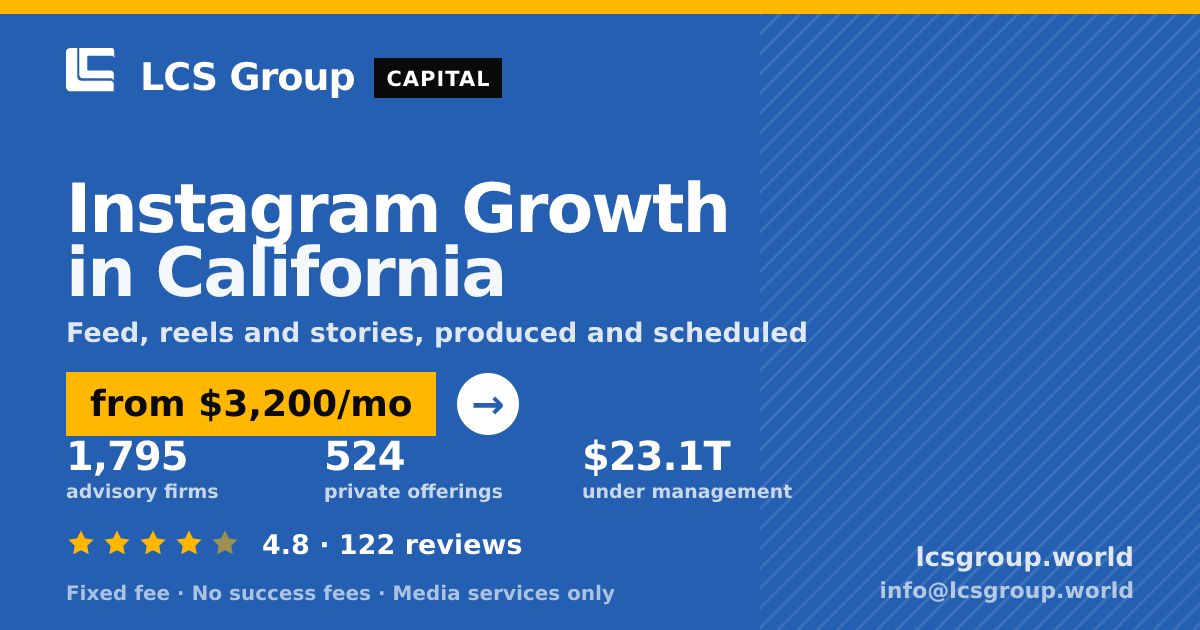 Instagram Growth in California — from $3,200/mo, rated 4.8/5 across 122 reviews. LCS Group World.