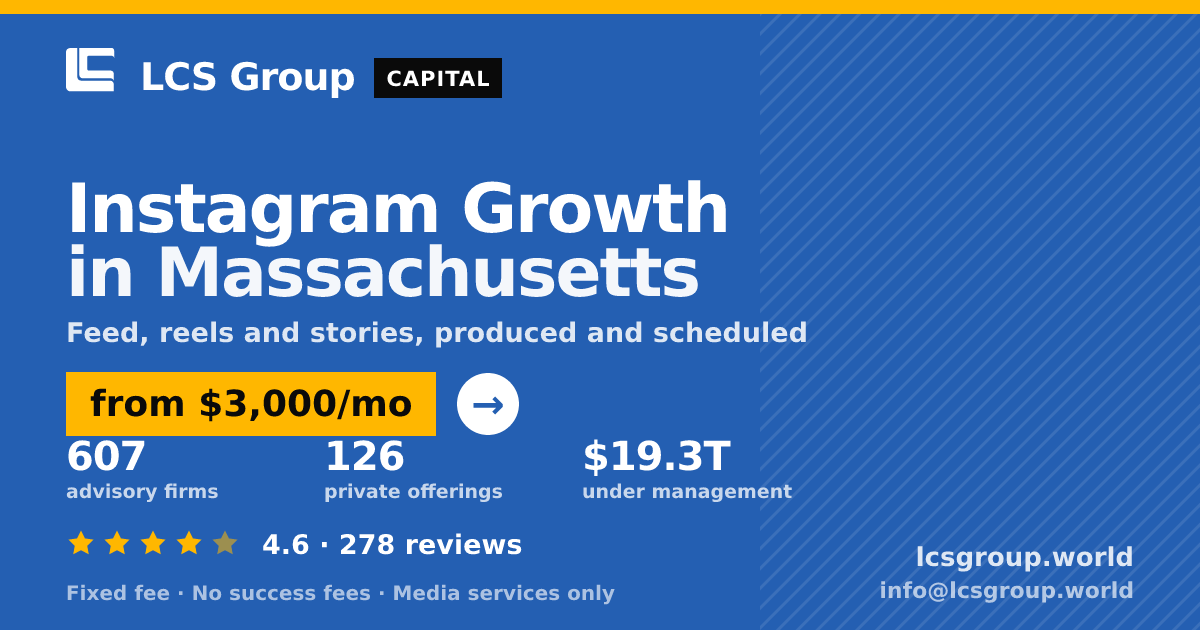 Instagram Growth in Massachusetts — from $3,000/mo, rated 4.6/5 across 278 reviews. LCS Group World.