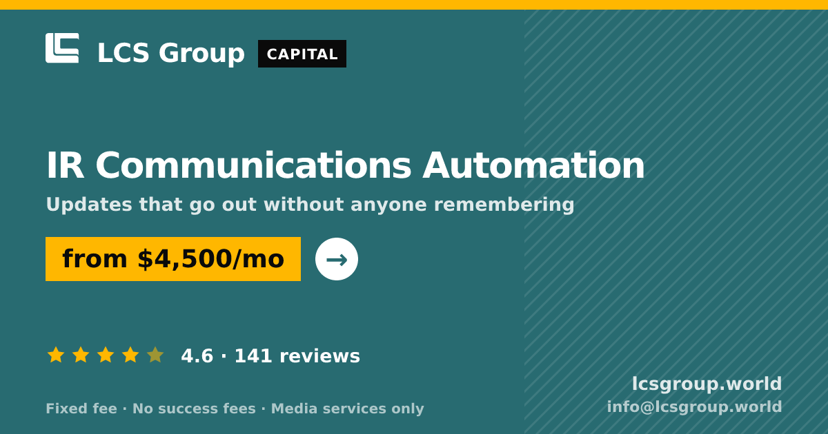 IR Communications Automation — from $4,500/mo, rated 4.6/5 across 141 reviews. LCS Group World.