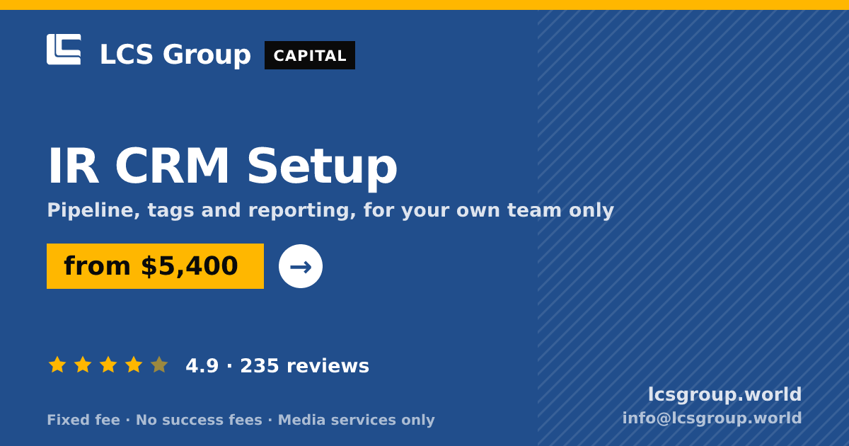 IR CRM Setup — from $5,400, rated 4.9/5 across 235 reviews. LCS Group World.