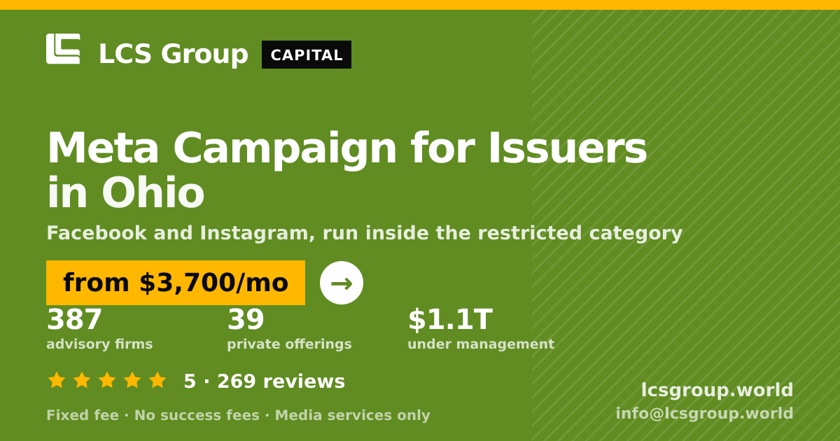 Meta Campaign for Issuers in Ohio — from $3,700/mo, rated 5/5 across 269 reviews. LCS Group World.