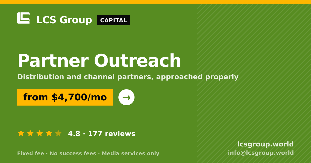 Partner Outreach — from $4,700/mo, rated 4.8/5 across 177 reviews. LCS Group World.