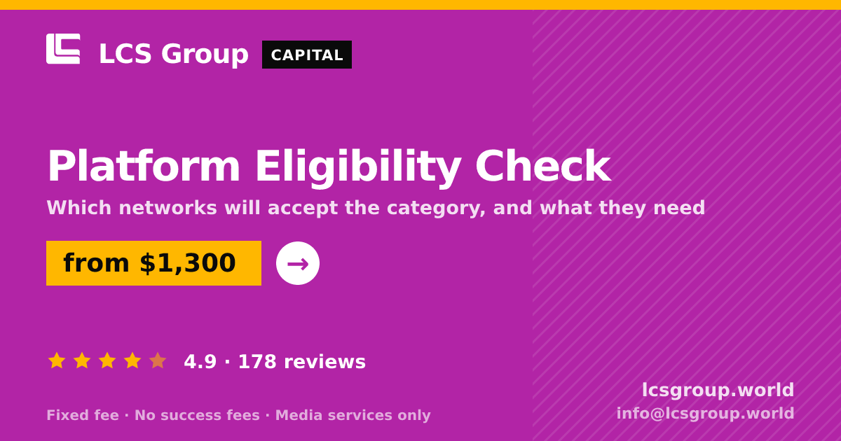 Platform Eligibility Check — from $1,300, rated 4.9/5 across 178 reviews. LCS Group World.