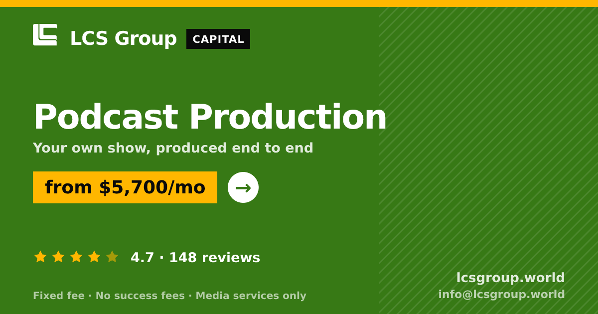 Podcast Production — from $5,700/mo, rated 4.7/5 across 148 reviews. LCS Group World.