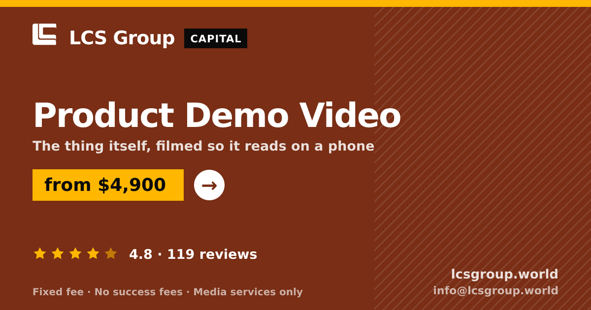 Product Demo Video — from $4,900, rated 4.8/5 across 119 reviews. LCS Group World.