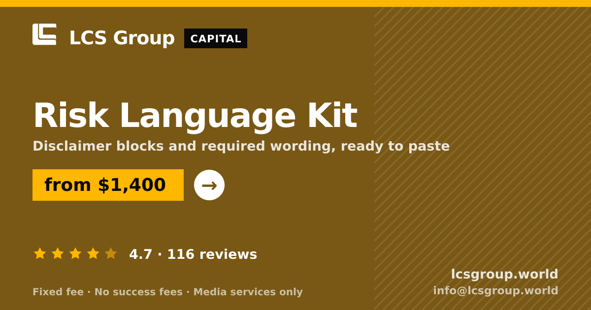 Risk Language Kit — from $1,400, rated 4.7/5 across 116 reviews. LCS Group World.