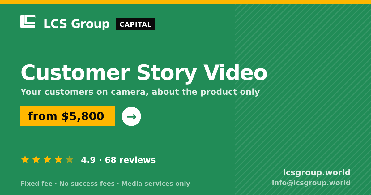 Customer Story Video — from $5,800, rated 4.9/5 across 68 reviews. LCS Group World.