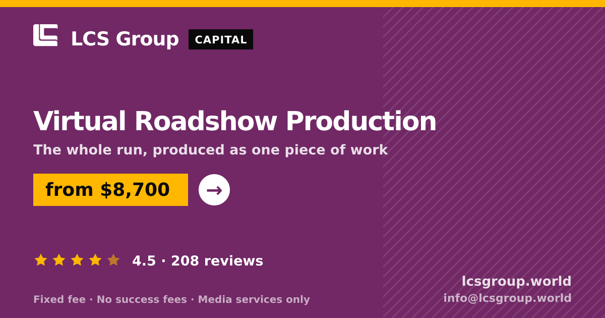 Virtual Roadshow Production — from $8,700, rated 4.5/5 across 208 reviews. LCS Group World.