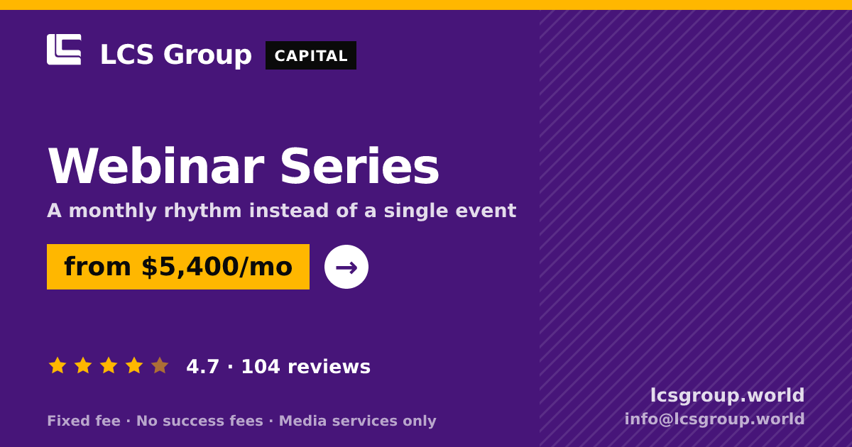 Webinar Series — from $5,400/mo, rated 4.7/5 across 104 reviews. LCS Group World.