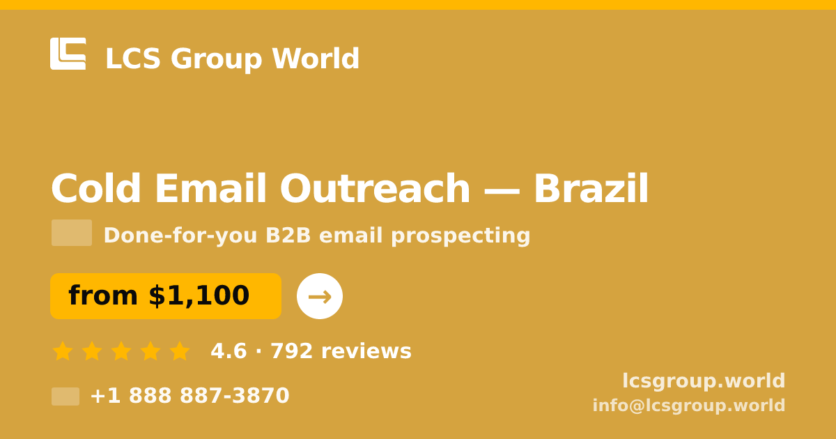 Cold Email Outreach in Brazil — from $1,100/mo, rated 4.6/5 by 792 clients. LCS Group World.