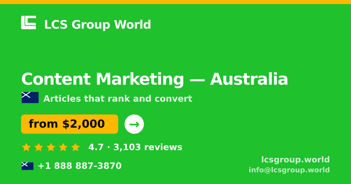 Content Marketing in Melbourne — from $2,100/mo, rated 4.9/5 by 493 clients. LCS Group World.