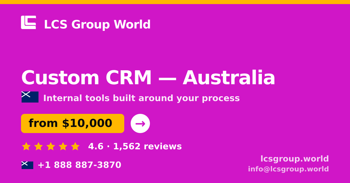 Custom CRM in Melbourne — from $14,500, rated 5/5 by 2565 clients. LCS Group World.