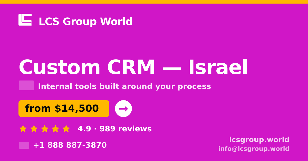 Custom CRM in Jerusalem — from $12,500, rated 4.8/5 by 2026 clients. LCS Group World.