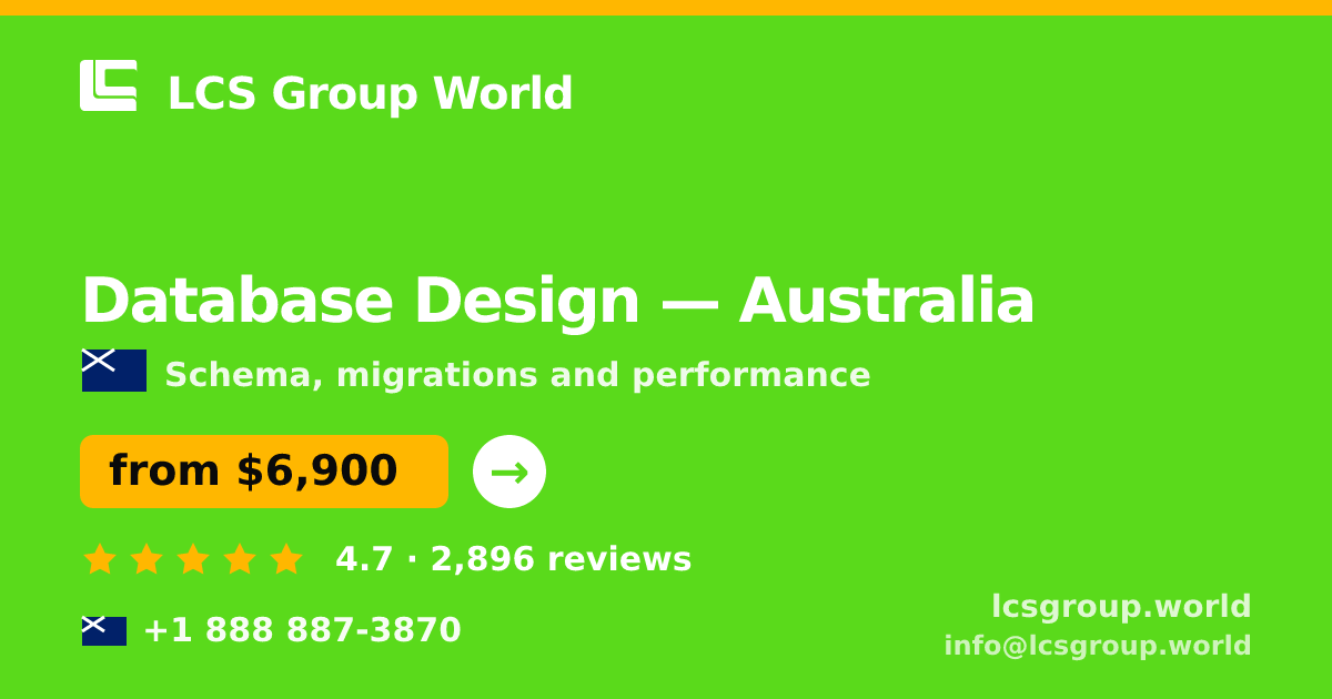 Database Design in Melbourne — from $5,400, rated 4.7/5 by 1133 clients. LCS Group World.