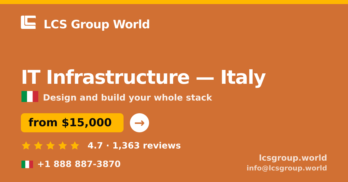 IT Infrastructure in Italy — from $15,000, rated 4.7/5 by 1363 clients. LCS Group World.