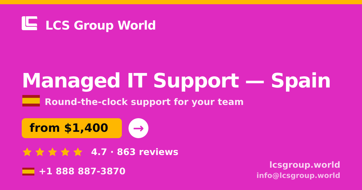 Managed IT Support in Spain — from $1,400/mo, rated 4.7/5 by 863 clients. LCS Group World.