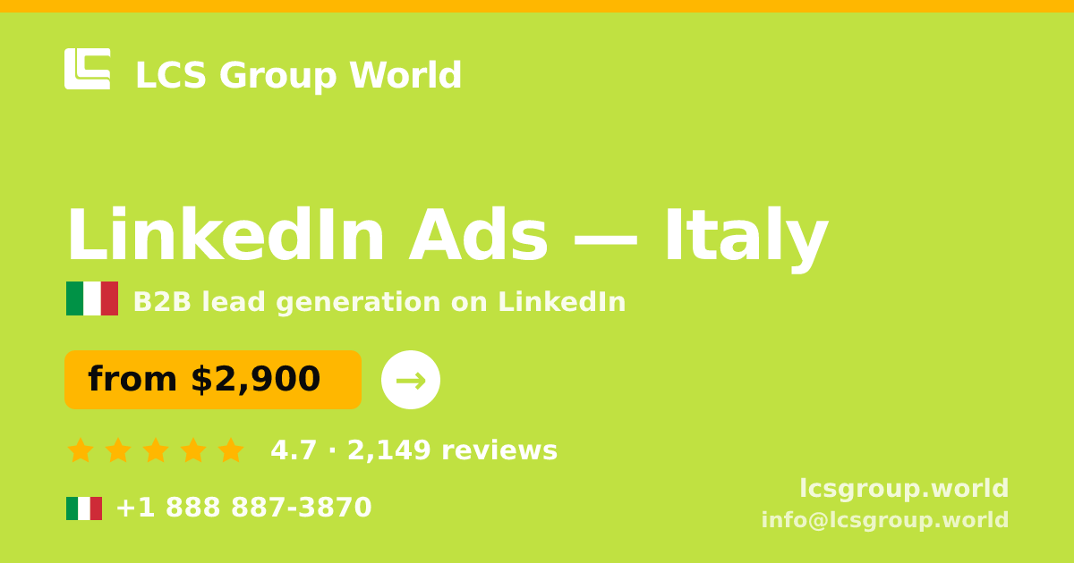LinkedIn Ads in Milan — from $3,600/mo, rated 4.9/5 by 602 clients. LCS Group World.