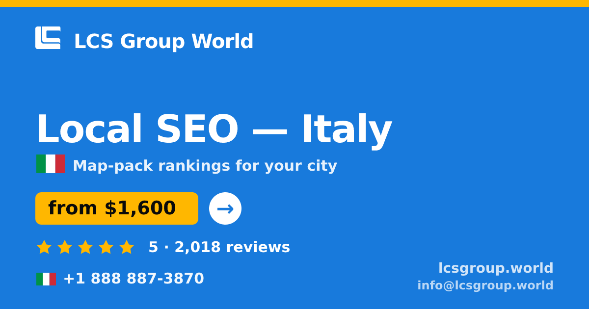 Local SEO in Turin — from $1,800/mo, rated 4.8/5 by 1365 clients. LCS Group World.