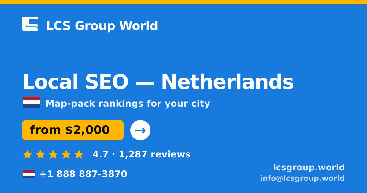 Local SEO in The Hague — from $2,300/mo, rated 4.6/5 by 541 clients. LCS Group World.