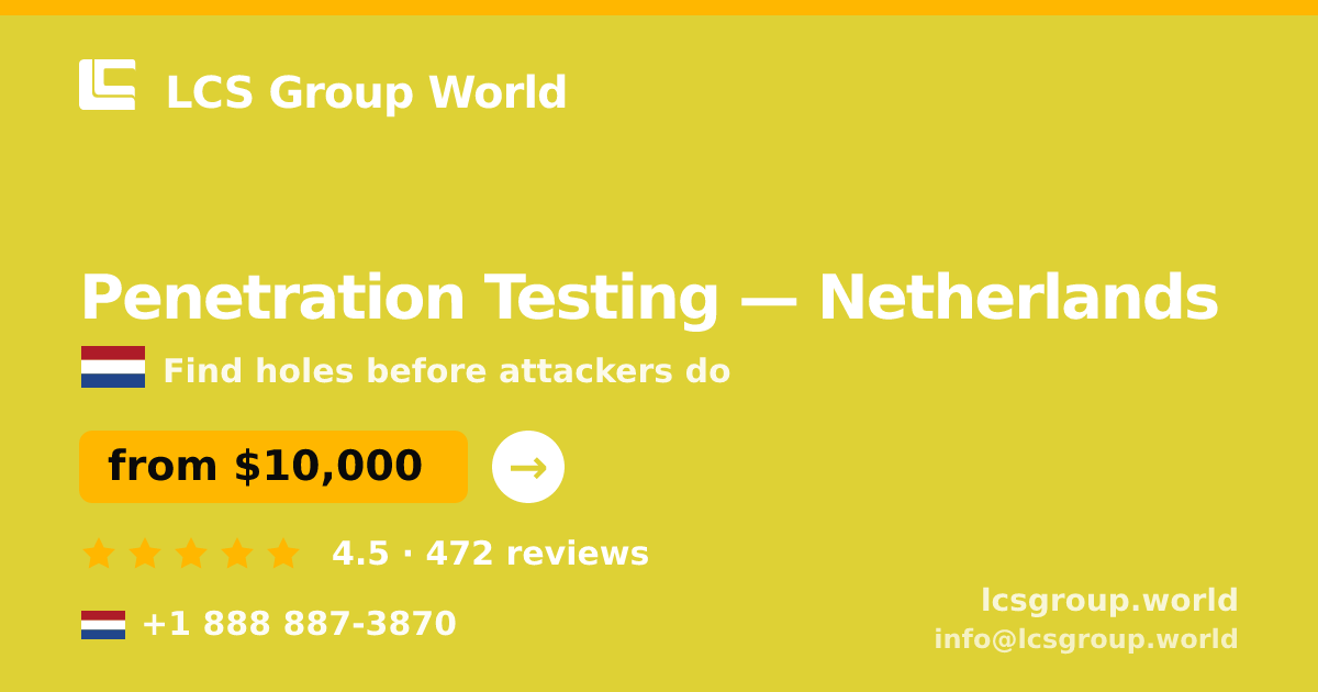 Penetration Testing in The Hague — from $9,600, rated 4.6/5 by 2177 clients. LCS Group World.