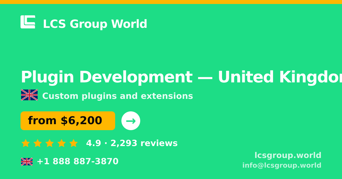 Plugin Development in United Kingdom — from $6,200, rated 4.9/5 by 2293 clients. LCS Group World.