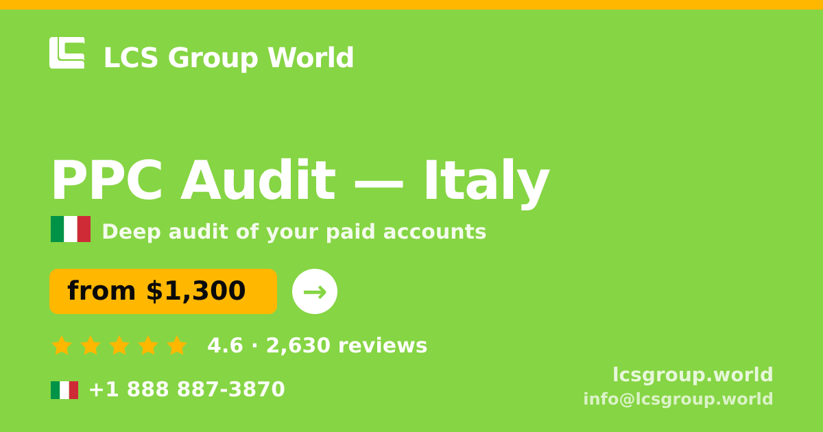 PPC Audit in Turin — from $950, rated 4.8/5 by 3340 clients. LCS Group World.