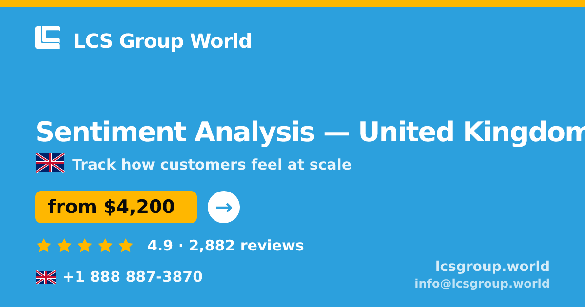 Sentiment Analysis in United Kingdom — from $4,200, rated 4.9/5 by 2882 clients. LCS Group World.