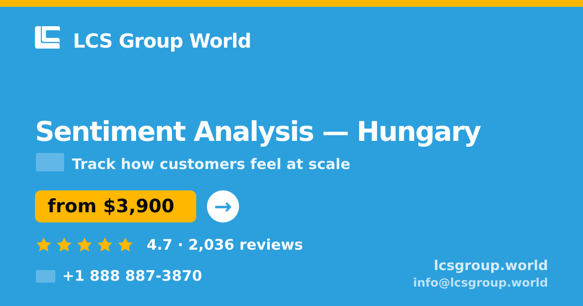 Sentiment Analysis in Hungary — from $3,900, rated 4.7/5 by 2036 clients. LCS Group World.