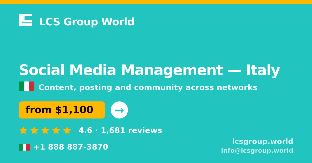 Social Media Management in Italy — from $1,100/mo, rated 4.6/5 by 1681 clients. LCS Group World.