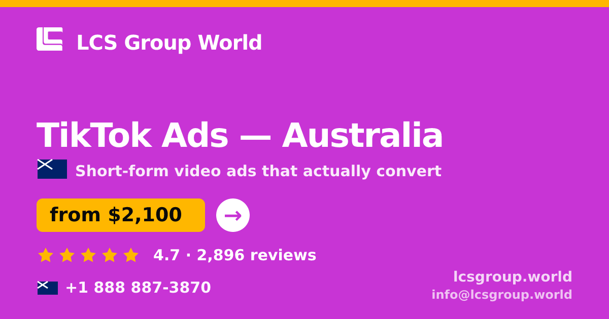 TikTok Ads in Melbourne — from $2,800/mo, rated 4.8/5 by 2185 clients. LCS Group World.