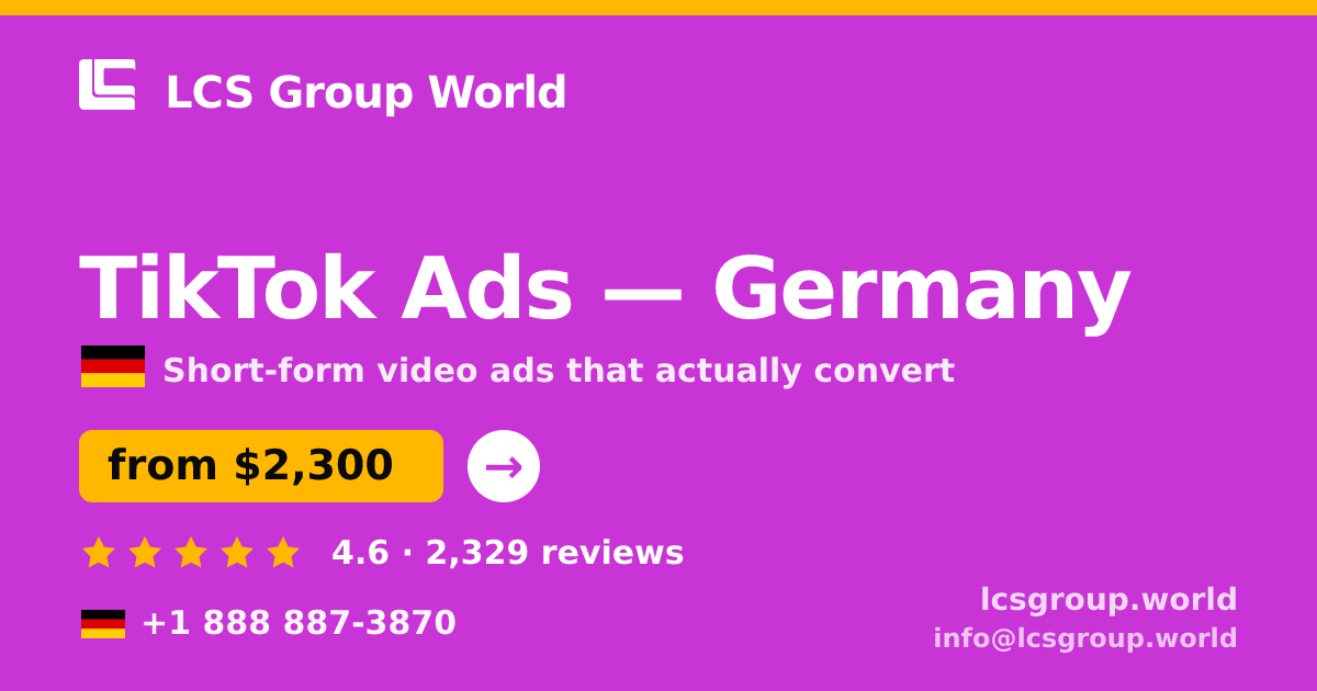 TikTok Ads in Hamburg — from $3,000/mo, rated 4.7/5 by 3441 clients. LCS Group World.