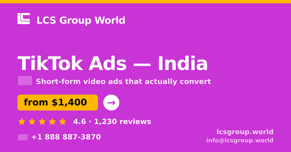 TikTok Ads in Chennai — from $700/mo, rated 4.8/5 by 2488 clients. LCS Group World.