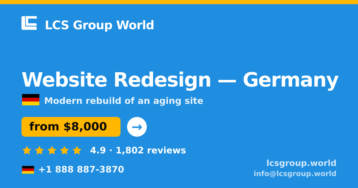 Website Redesign in Frankfurt — from $8,600, rated 4.9/5 by 1612 clients. LCS Group World.